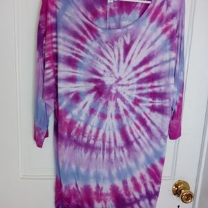 Purple Tie Dyed Gathered Side Tunic Large nwot